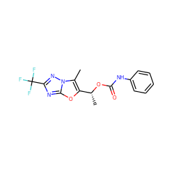 Cc1c([C@@H](C)OC(=O)Nc2ccccc2)oc2nc(C(F)(F)F)nn12 ZINC000066252577