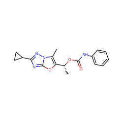 Cc1c([C@@H](C)OC(=O)Nc2ccccc2)oc2nc(C3CC3)nn12 ZINC000066258369