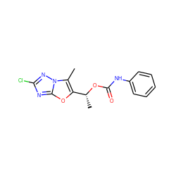 Cc1c([C@@H](C)OC(=O)Nc2ccccc2)oc2nc(Cl)nn12 ZINC000066258367