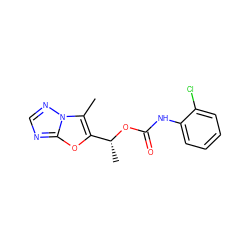 Cc1c([C@@H](C)OC(=O)Nc2ccccc2Cl)oc2ncnn12 ZINC000066259379