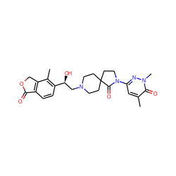 Cc1c([C@@H](O)CN2CCC3(CC2)CCN(c2cc(C)c(=O)n(C)n2)C3=O)ccc2c1COC2=O ZINC001772614637