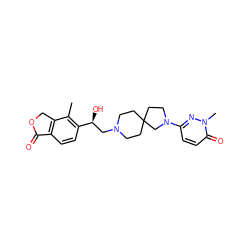 Cc1c([C@@H](O)CN2CCC3(CC2)CCN(c2ccc(=O)n(C)n2)C3)ccc2c1COC2=O ZINC001772605477