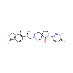 Cc1c([C@@H](O)CN2CCC3(CC2)CCN(c2ccc(=O)n(C)n2)C3=O)ccc2c1COC2=O ZINC001772646453