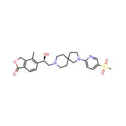 Cc1c([C@@H](O)CN2CCC3(CC2)CCN(c2ccc(S(C)(=O)=O)cn2)C3)ccc2c1COC2=O ZINC000223084445