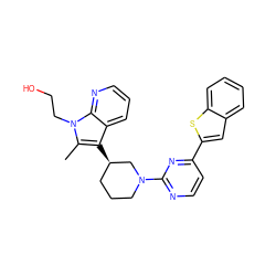 Cc1c([C@@H]2CCCN(c3nccc(-c4cc5ccccc5s4)n3)C2)c2cccnc2n1CCO ZINC000071329184