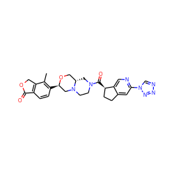 Cc1c([C@@H]2CN3CCN(C(=O)[C@@H]4CCc5cc(-n6cnnn6)ncc54)C[C@H]3CO2)ccc2c1COC2=O ZINC000148952139