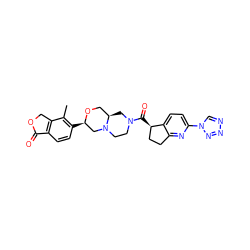 Cc1c([C@@H]2CN3CCN(C(=O)[C@@H]4CCc5nc(-n6cnnn6)ccc54)C[C@@H]3CO2)ccc2c1COC2=O ZINC000148952943