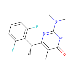 Cc1c([C@H](C)c2c(F)cccc2F)nc(N(C)C)[nH]c1=O ZINC000021982764