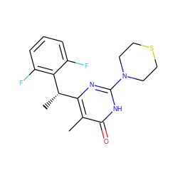 Cc1c([C@H](C)c2c(F)cccc2F)nc(N2CCSCC2)[nH]c1=O ZINC000028866770