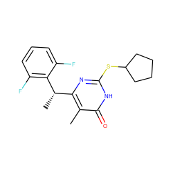 Cc1c([C@H](C)c2c(F)cccc2F)nc(SC2CCCC2)[nH]c1=O ZINC000000587582