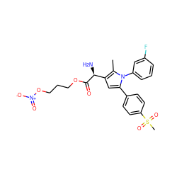 Cc1c([C@H](N)C(=O)OCCCO[N+](=O)[O-])cc(-c2ccc(S(C)(=O)=O)cc2)n1-c1cccc(F)c1 ZINC000095571857