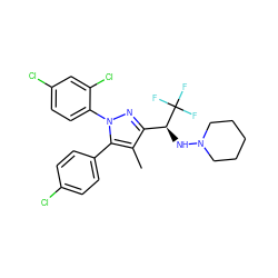 Cc1c([C@H](NN2CCCCC2)C(F)(F)F)nn(-c2ccc(Cl)cc2Cl)c1-c1ccc(Cl)cc1 ZINC000095589601