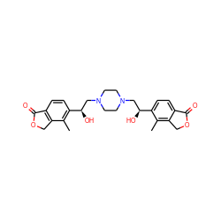 Cc1c([C@H](O)CN2CCN(C[C@H](O)c3ccc4c(c3C)COC4=O)CC2)ccc2c1COC2=O ZINC000113514783