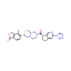 Cc1c([C@H]2CN3CCN(C(=O)[C@@H]4CCc5cc(-n6cnnn6)ncc54)C[C@H]3CS2)ccc2c1COC2=O ZINC000148953423