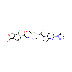 Cc1c([C@H]2CN3CCN(C(=O)[C@@H]4CCc5nc(-n6cnnn6)ncc54)C[C@H]3CO2)ccc2c1COC2=O ZINC000148946173