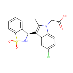 Cc1c([C@H]2NS(=O)(=O)c3ccccc32)c2cc(Cl)ccc2n1CC(=O)O ZINC000049035511