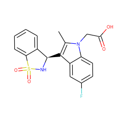 Cc1c([C@H]2NS(=O)(=O)c3ccccc32)c2cc(F)ccc2n1CC(=O)O ZINC000049054391