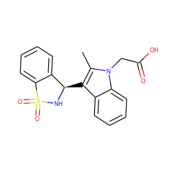 Cc1c([C@H]2NS(=O)(=O)c3ccccc32)c2ccccc2n1CC(=O)O ZINC000049055228