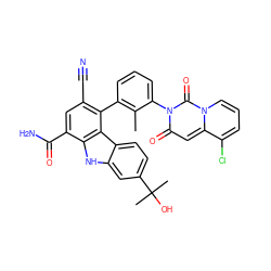 Cc1c(-c2c(C#N)cc(C(N)=O)c3[nH]c4cc(C(C)(C)O)ccc4c23)cccc1-n1c(=O)cc2c(Cl)cccn2c1=O ZINC000223012817