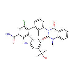 Cc1c(-c2c(Cl)cc(C(N)=O)c3[nH]c4cc(C(C)(C)O)ccc4c23)cccc1-n1c(=O)c2ccccc2n(C)c1=O ZINC000223029754