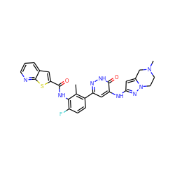 Cc1c(-c2cc(Nc3cc4n(n3)CCN(C)C4)c(=O)[nH]n2)ccc(F)c1NC(=O)c1cc2cccnc2s1 ZINC000139324489