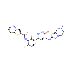 Cc1c(-c2cc(Nc3cc4n(n3)CCN(C)C4)c(=O)[nH]n2)ccc(F)c1NC(=O)c1cc2ncccc2s1 ZINC000139592004