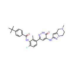 Cc1c(-c2cc(Nc3cc4n(n3)CCN(C)C4)c(=O)[nH]n2)ccc(F)c1NC(=O)c1ccc(C(C)(C)C)cc1 ZINC000145923256