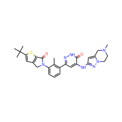 Cc1c(-c2cc(Nc3cc4n(n3)CCN(C)C4)c(=O)[nH]n2)cccc1N1Cc2cc(C(C)(C)C)sc2C1=O ZINC000113254244