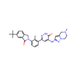 Cc1c(-c2cc(Nc3cc4n(n3)CCN(C)C4)c(=O)[nH]n2)cccc1N1Cc2ccc(C(C)(C)C)cc2C1=O ZINC000199972459