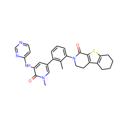 Cc1c(-c2cc(Nc3ccncn3)c(=O)n(C)c2)cccc1N1CCc2c(sc3c2CCCC3)C1=O ZINC001772586393