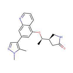 Cc1c(-c2cc(O[C@H](C)[C@H]3CNC(=O)C3)c3cccnc3c2)cnn1C ZINC000147830201