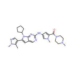 Cc1c(-c2cc3cnc(Nc4cc(C(=O)N5CCN(C)CC5)n(C)c4)nc3n2C2CCCC2)cnn1C ZINC000084669766