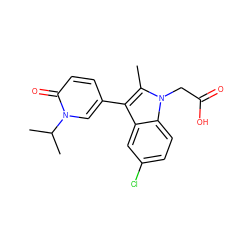 Cc1c(-c2ccc(=O)n(C(C)C)c2)c2cc(Cl)ccc2n1CC(=O)O ZINC000117015244