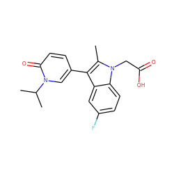 Cc1c(-c2ccc(=O)n(C(C)C)c2)c2cc(F)ccc2n1CC(=O)O ZINC000117015503