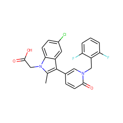 Cc1c(-c2ccc(=O)n(Cc3c(F)cccc3F)c2)c2cc(Cl)ccc2n1CC(=O)O ZINC000117014565