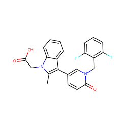 Cc1c(-c2ccc(=O)n(Cc3c(F)cccc3F)c2)c2ccccc2n1CC(=O)O ZINC000117015465