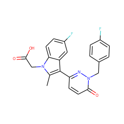 Cc1c(-c2ccc(=O)n(Cc3ccc(F)cc3)n2)c2cc(F)ccc2n1CC(=O)O ZINC000095563215