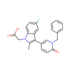 Cc1c(-c2ccc(=O)n(Cc3ccccc3)c2)c2cc(F)ccc2n1CC(=O)O ZINC000117015329