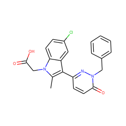 Cc1c(-c2ccc(=O)n(Cc3ccccc3)n2)c2cc(Cl)ccc2n1CC(=O)O ZINC000038239269