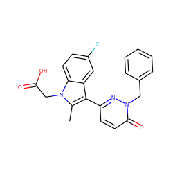 Cc1c(-c2ccc(=O)n(Cc3ccccc3)n2)c2cc(F)ccc2n1CC(=O)O ZINC000095559360