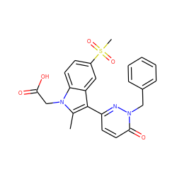 Cc1c(-c2ccc(=O)n(Cc3ccccc3)n2)c2cc(S(C)(=O)=O)ccc2n1CC(=O)O ZINC000095564013