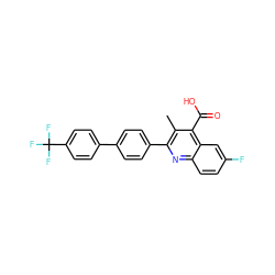 Cc1c(-c2ccc(-c3ccc(C(F)(F)F)cc3)cc2)nc2ccc(F)cc2c1C(=O)O ZINC000029332795