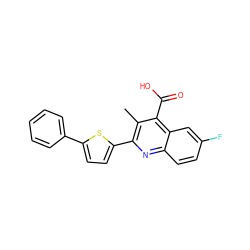 Cc1c(-c2ccc(-c3ccccc3)s2)nc2ccc(F)cc2c1C(=O)O ZINC000029322938