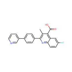 Cc1c(-c2ccc(-c3cccnc3)cc2)nc2ccc(F)cc2c1C(=O)O ZINC000029336492