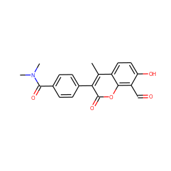 Cc1c(-c2ccc(C(=O)N(C)C)cc2)c(=O)oc2c(C=O)c(O)ccc12 ZINC000221058888