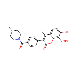 Cc1c(-c2ccc(C(=O)N3CCC(C)CC3)cc2)c(=O)oc2c(C=O)c(O)ccc12 ZINC000221058971