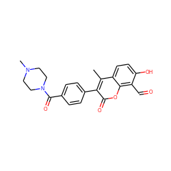 Cc1c(-c2ccc(C(=O)N3CCN(C)CC3)cc2)c(=O)oc2c(C=O)c(O)ccc12 ZINC000199598876