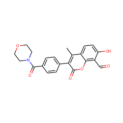 Cc1c(-c2ccc(C(=O)N3CCOCC3)cc2)c(=O)oc2c(C=O)c(O)ccc12 ZINC000221058063