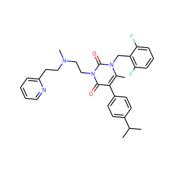 Cc1c(-c2ccc(C(C)C)cc2)c(=O)n(CCN(C)CCc2ccccn2)c(=O)n1Cc1c(F)cccc1F ZINC000013559583