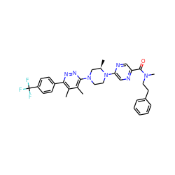 Cc1c(-c2ccc(C(F)(F)F)cc2)nnc(N2CCN(c3cnc(C(=O)N(C)CCc4ccccc4)cn3)[C@H](C)C2)c1C ZINC000201146754